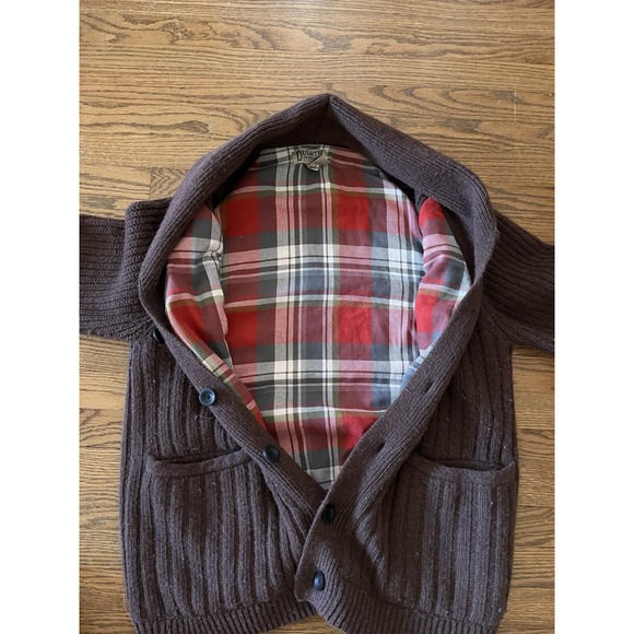 Duluth Trading Brown Woolpaca Shawl Collar Cardigan Mens Large Flannel Lining - Picture 5 of 9
